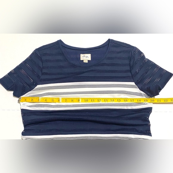 Beige by ECI Womens L Navy Blue White Stripe Short Sleeve Straight Dress Classic - Picture 8 of 12